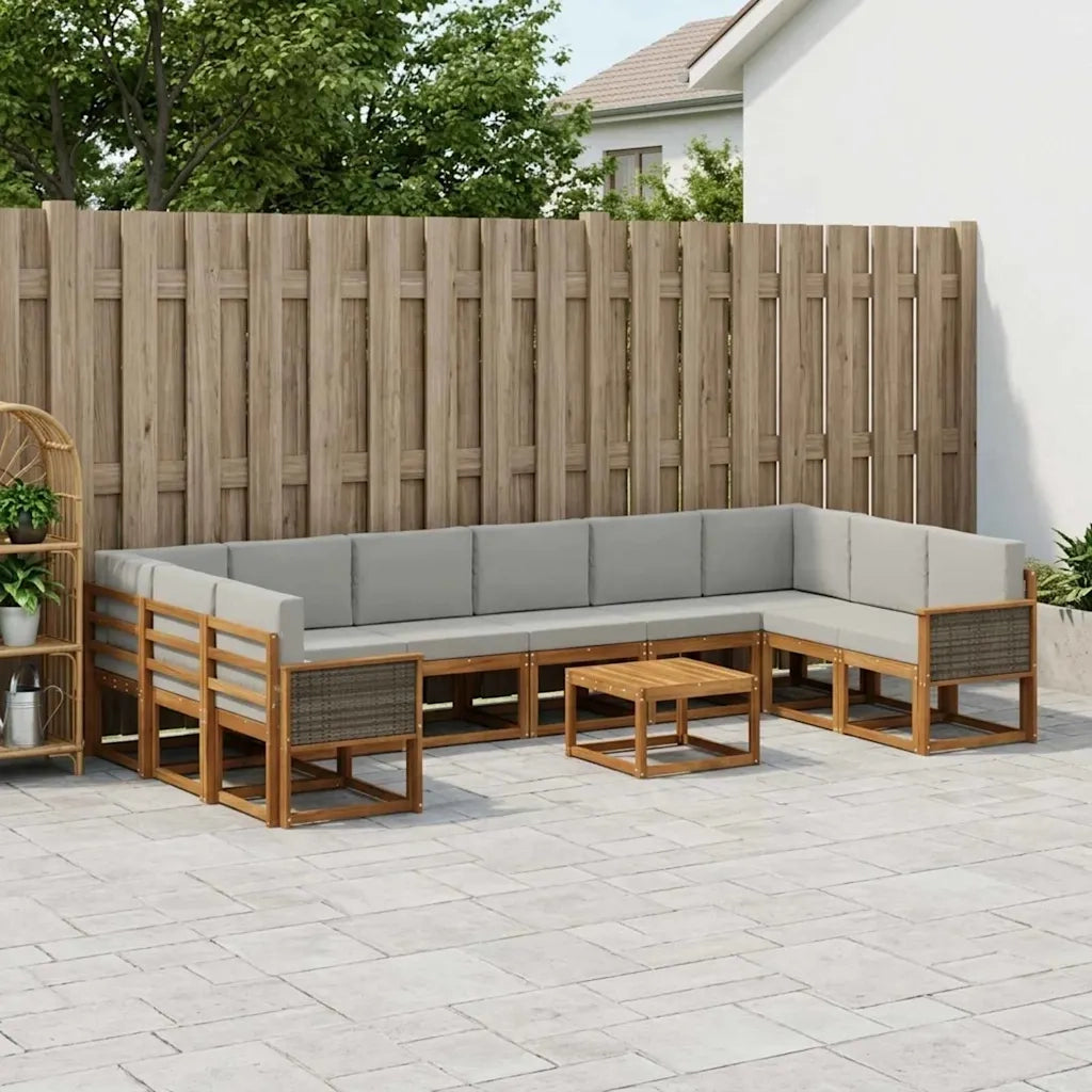 Set di divani da esterno 11 pcs Naturale e Grigio Chiaro