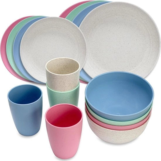 Set di servizio per campeggio 16 pezzi - Servizio da tavola per campeggio 4 persone - Piatti da campeggio resistenti - Set di piatti e bicchieri per 6 persone