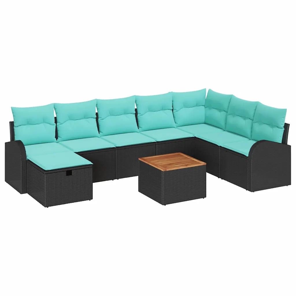Set Divano da Giardino con cuscino 9 pcs Nero Poly Rattan 3360861