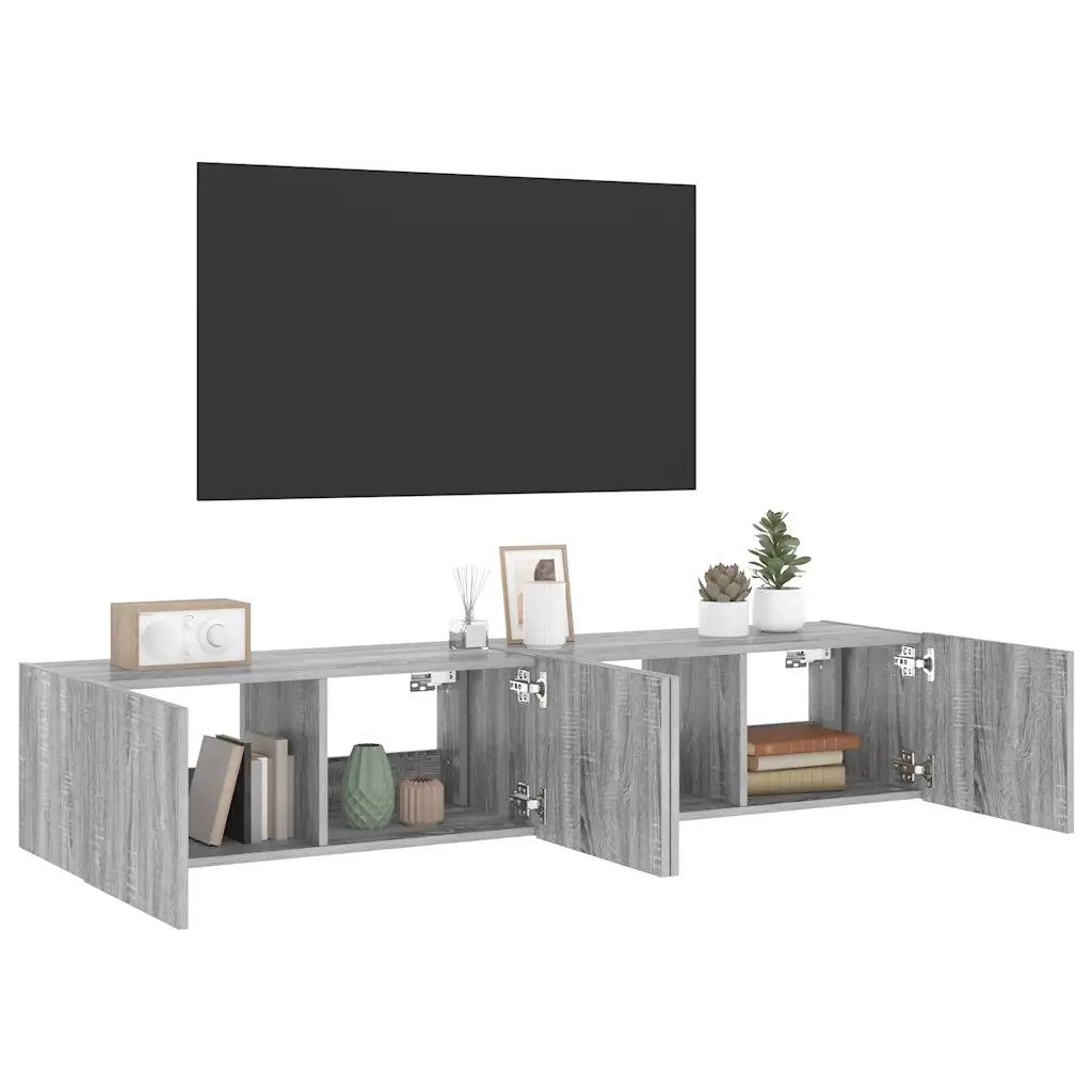 Mobili TV a Parete con Luci LED 2pz Grigio Sonoma 80x35x31 cm 837292
