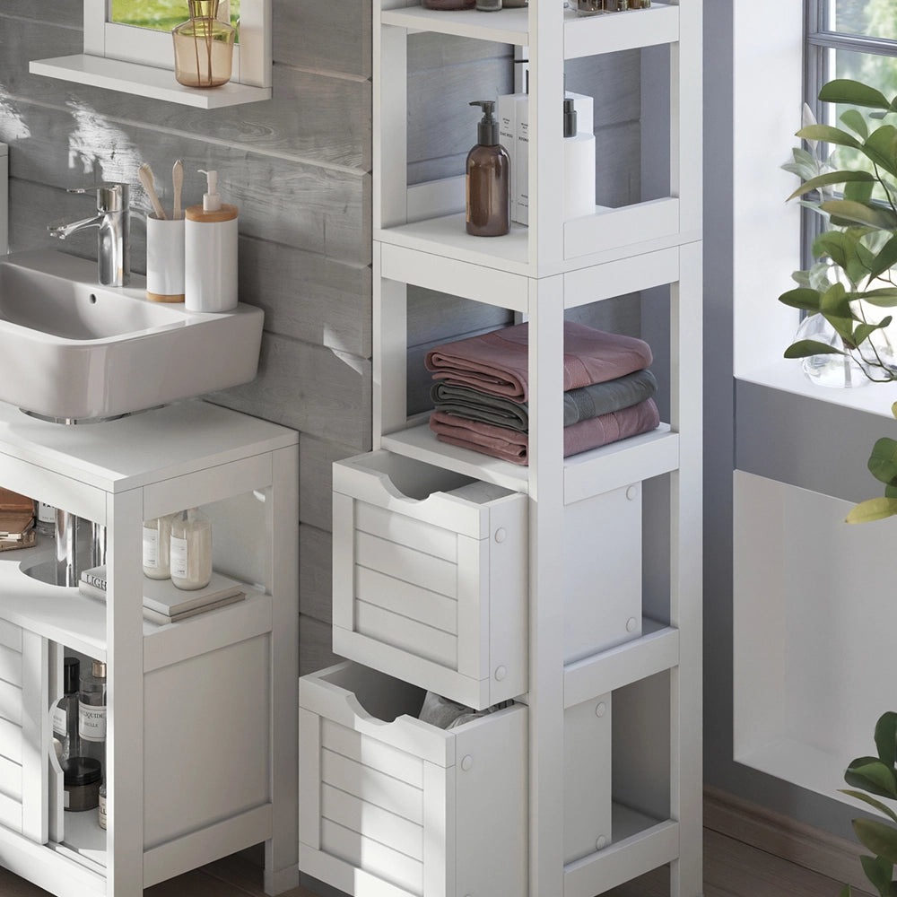 Vicco Armadio per il bagno Bianco 30 x 144 cm con 2 cassetti