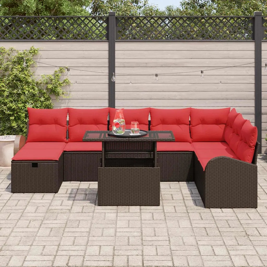Set Divano da Giardino con cuscino 9 pcs Marrone Poly Rattan 3359781