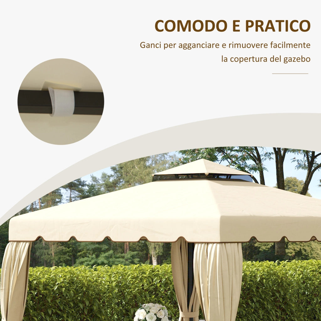 Tetto per Gazebo da Giardino 3x3m ¨C Zephmum ¨C 2 Livelli in Poliestere Beige