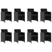 Set da Pranzo da Giardino 9 pz con Cuscini in Polyrattan Nero 46376