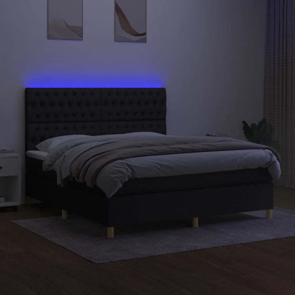 Letto a Molle con Materasso e LED Nero 160x200 cm in Tessuto 3135687