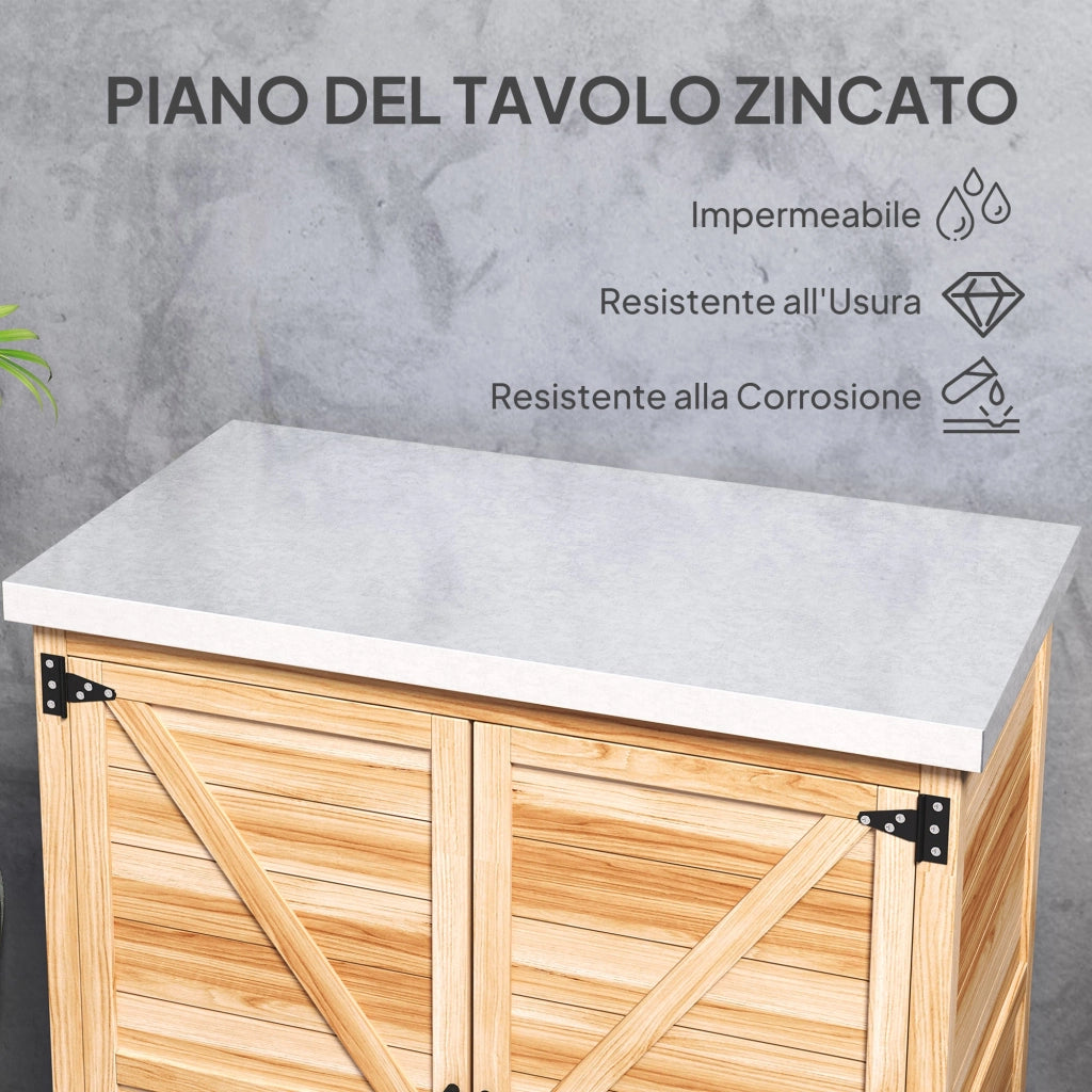 Armadio da Esterno 79x43x92 cm con Banco da Lavoro in Legno e Acciaio Zincato