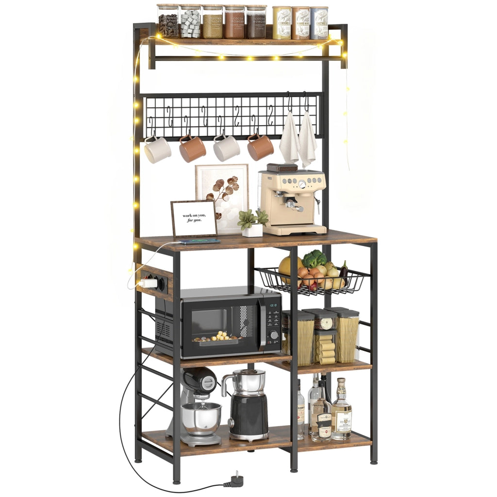 Mobile Cucina con Ripiani e Luci LED ¨C zephmum ¨C Marrone 80x42x162 cm