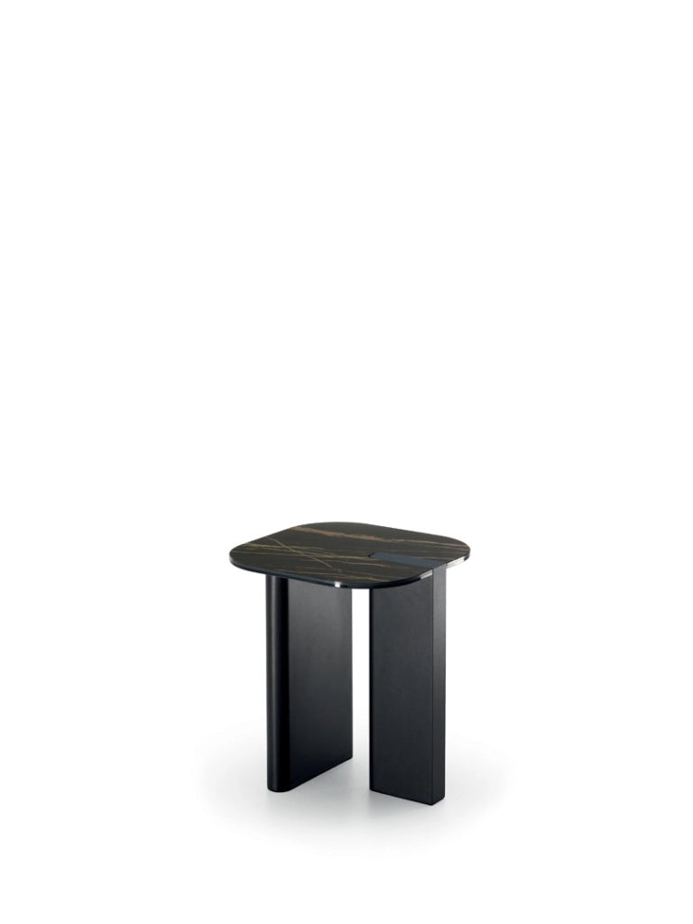 Tavolino Key Moderno con Top in Ceramica su Vetro e Struttura in Metallo Verniciato Nero - Design Elegante 40x40 cm - OM/507/PO