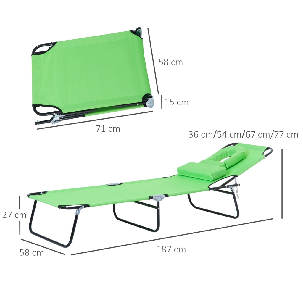 Lettino Sdraio Pieghevole 187x58x36 cm in Acciaio e Tessuto Oxford Verde