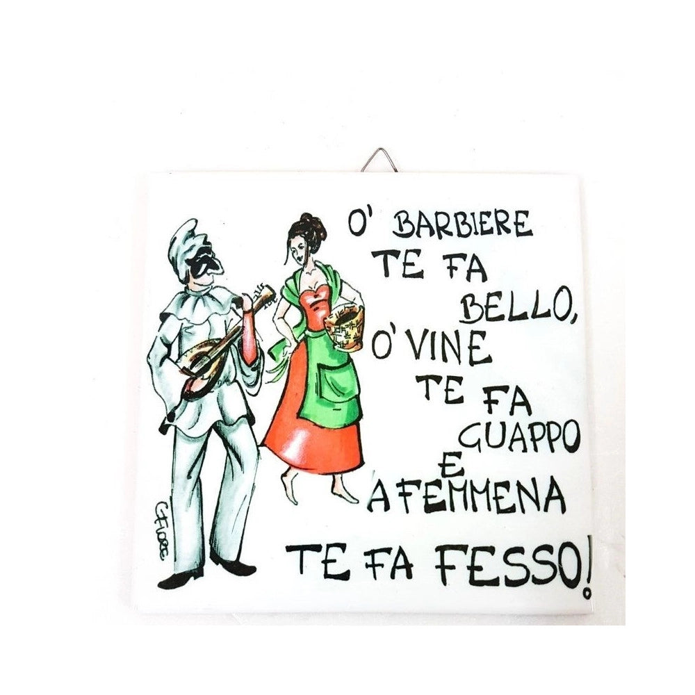 Trade Shop - Quadretto Piastrella Decorativa Porta Fortuna Ceramica O' Barbiere Te Fa Bel -