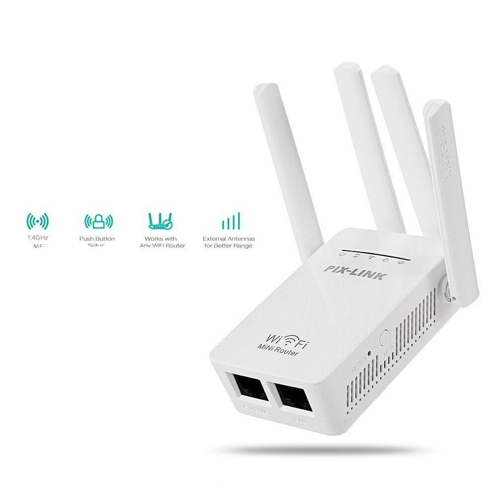 Trade Shop - Ripetitore Del Segnale Wireless Con 4 Antenne 2 Porte Wifi Range Extender Router -