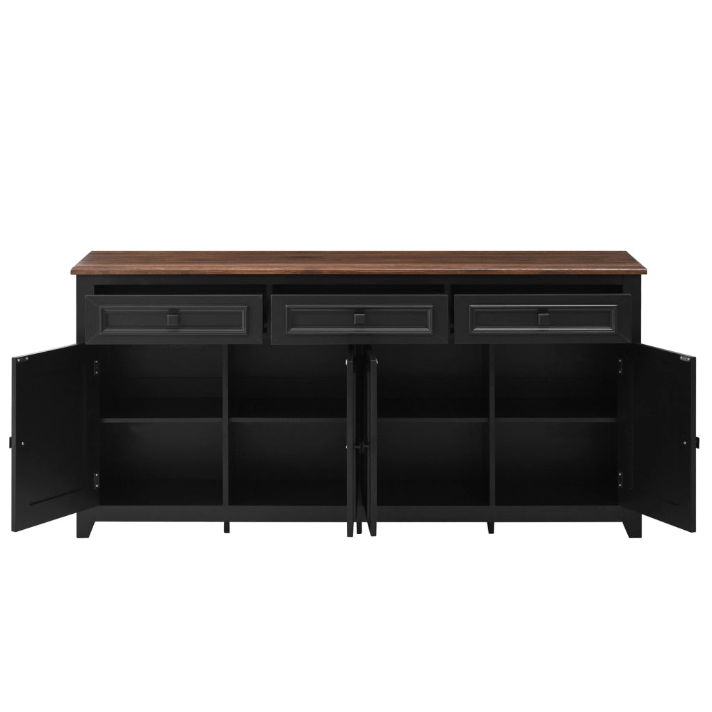 Sideboard nero in MDF 160x35x76 cm con 3 cassetti e 4 ante, design moderno e minimalista