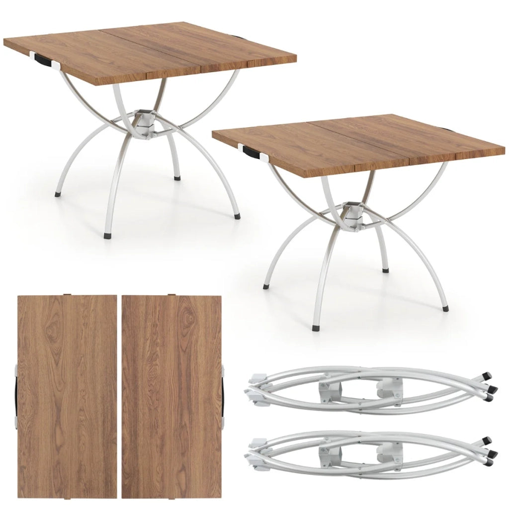 Set di 2 tavoli da campeggio pieghevoli 61 x 61 x 46,5 cm allungabili e in alluminio antiruggine colore caffè 20_0021030