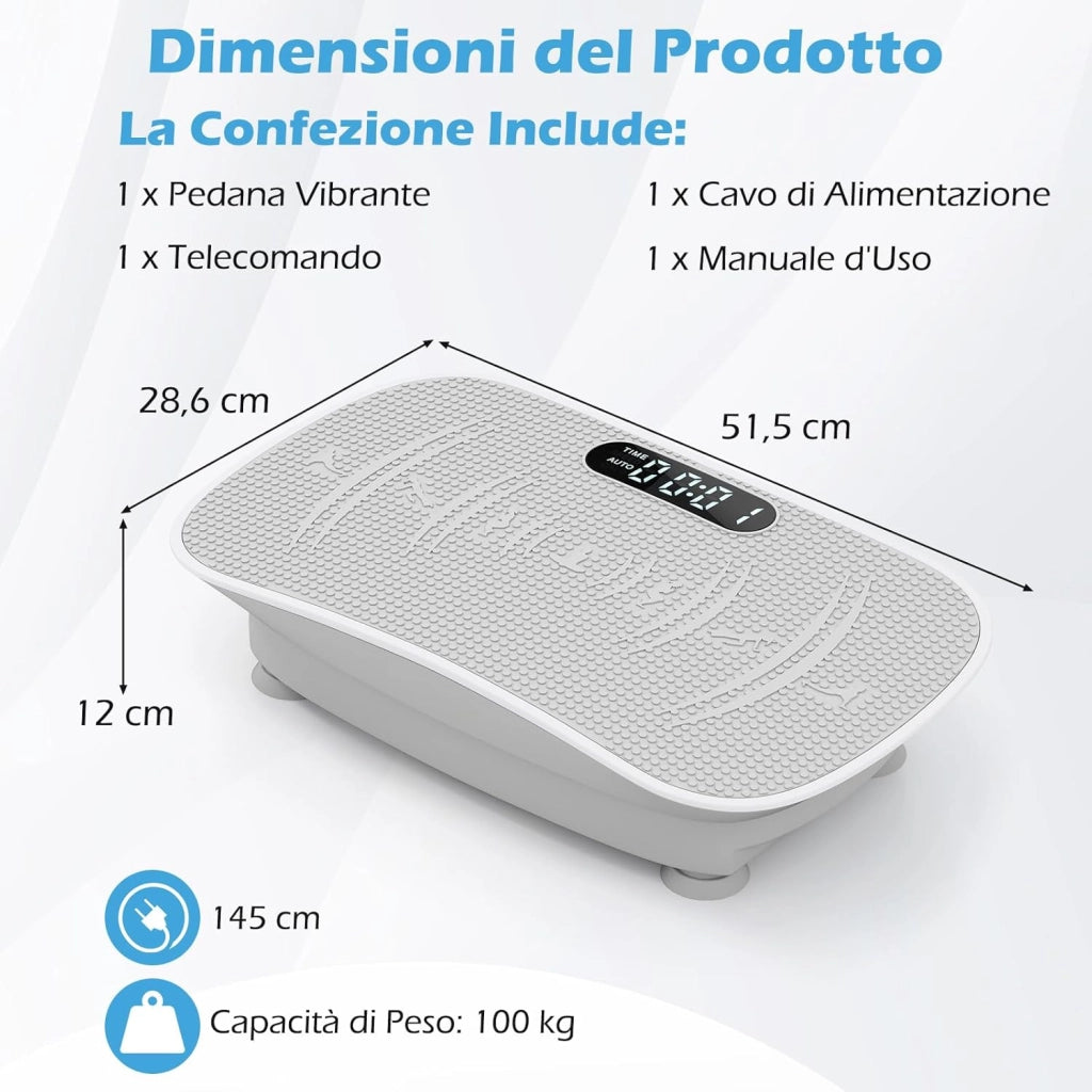 Pedana Vibrante Dimagrante, Piastra Vibrante con 10 Livelli di Vibrazione e Timer, Schermo, Telecomando, Superficie Antiscivolo e 4 Ventose, Allenamento Modellamento Muscolare