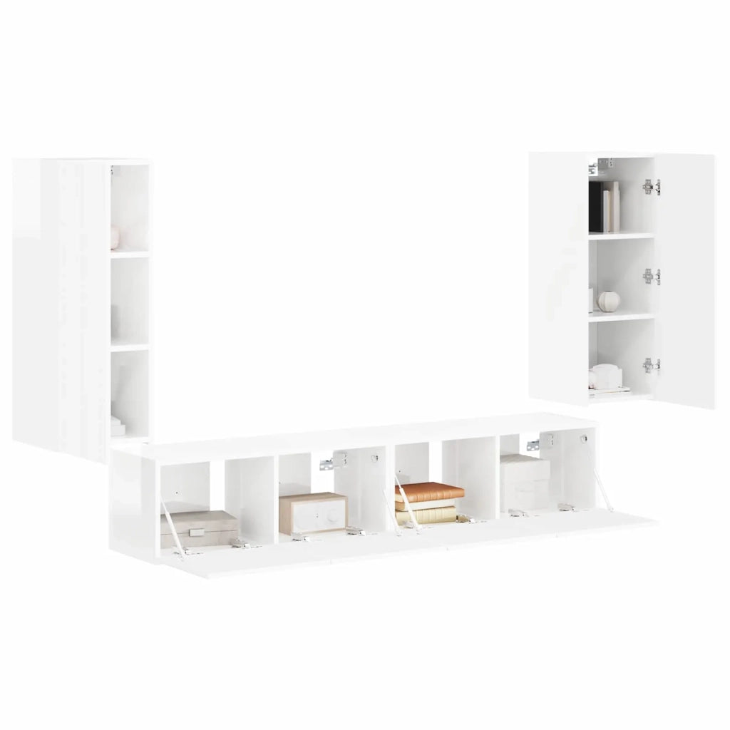 Set di Mobiletto da TV a Parete 4 pcs Bianco Lucido