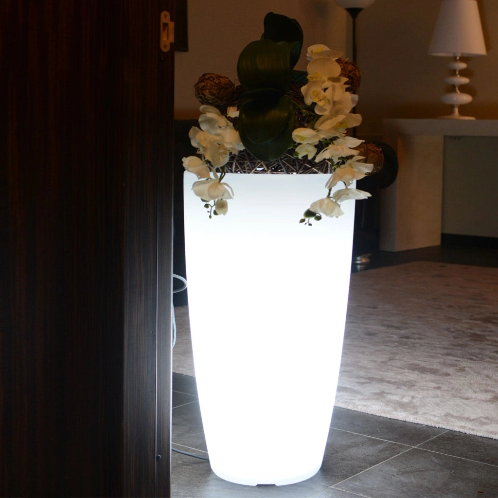 Vaso Agave Tondo Con Luce Verde H90 Ø 40Cm