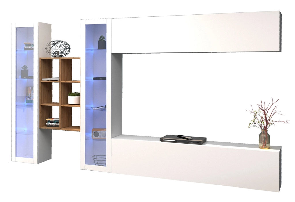 Parete Attrezzata Soggiorno 320x30x180 cm Maruska n°17 Bianco Lucido