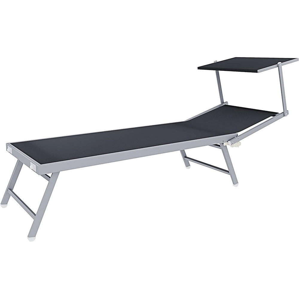 Trade Shop - Lettino Pieghevole Prendisole In Alluminio Textilene Con Parasole Orientabile 186x61x38cm - Grigio