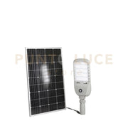 FARO SOLARE STRADALE LED IPERION SILVER 50W 9000LM 4000K PANNELLO SOLARE IP66 82,06X9,9X28CM SENSORI MOVIMENTO E CREPUSCOLARE