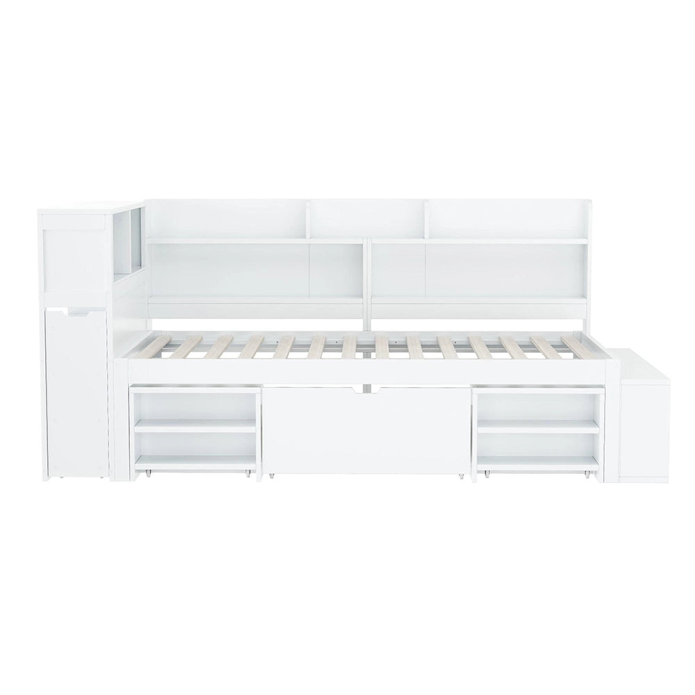 Letto singolo per bambini 90x190cm - Xylo - Bianco multifunzionale con cassetti e scaffali