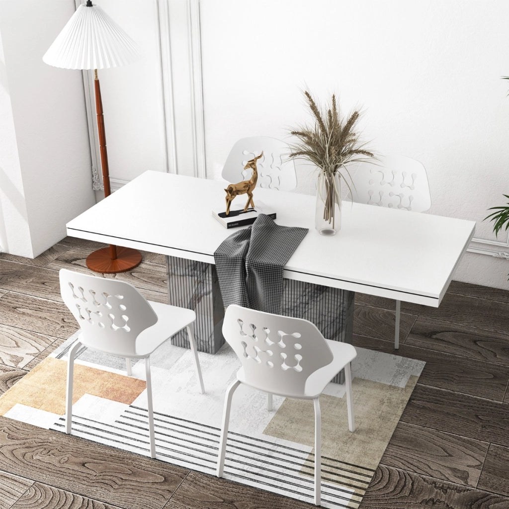 Set di 4 sedie da pranzo in metallo con schienale traforato, Sedie da cucina moderne senza braccioli Bianco-Sedie da pranzo