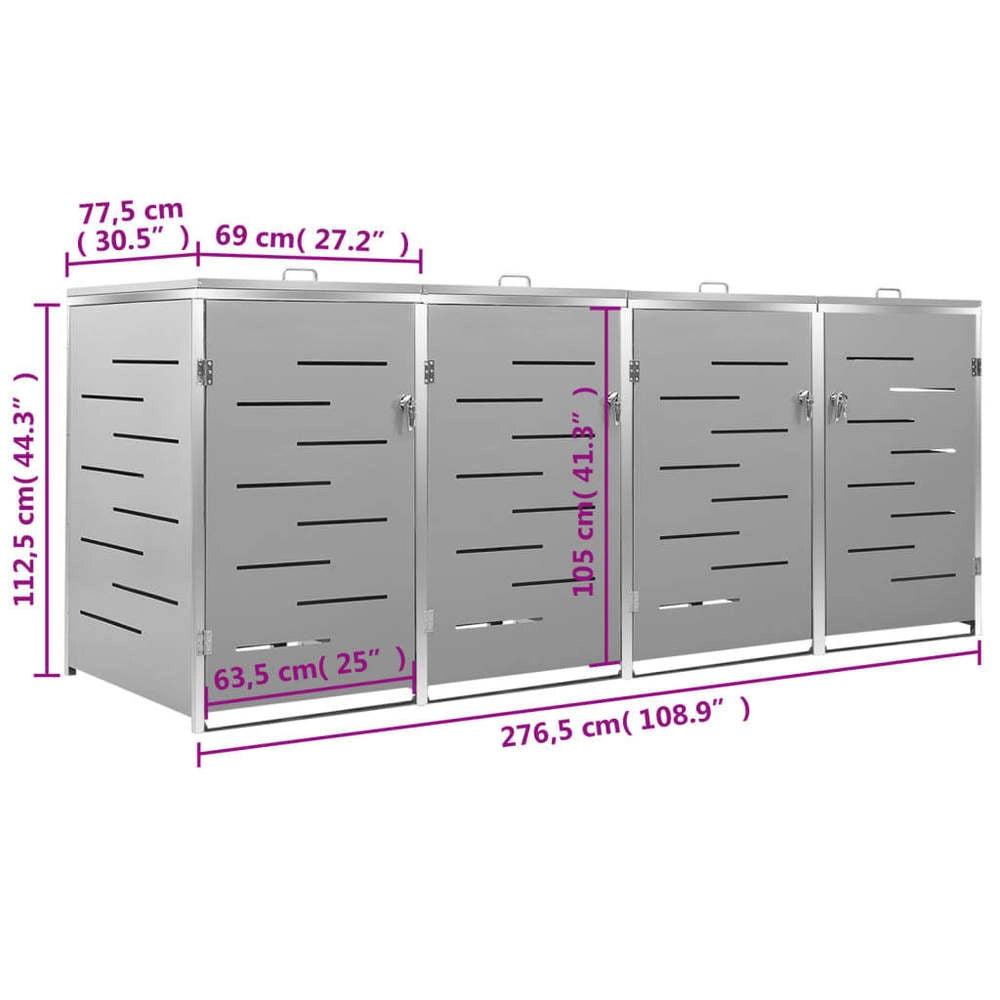 Bin Storage Unit For 4 Bins, 276.5x77.5x115.5 Cm, Stainless Steel