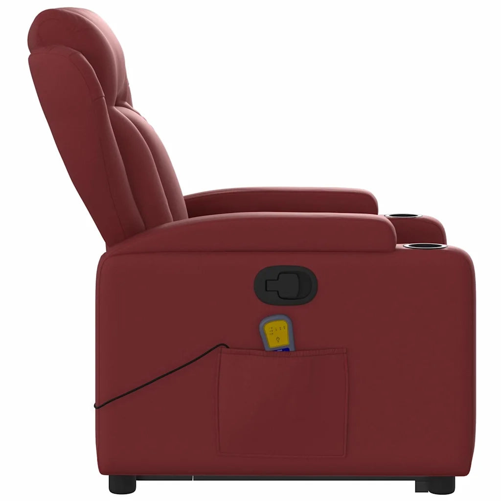 Poltrona | Sedia Relax Alzapersone Massaggi Reclinabile Rosso Vino Similpelle