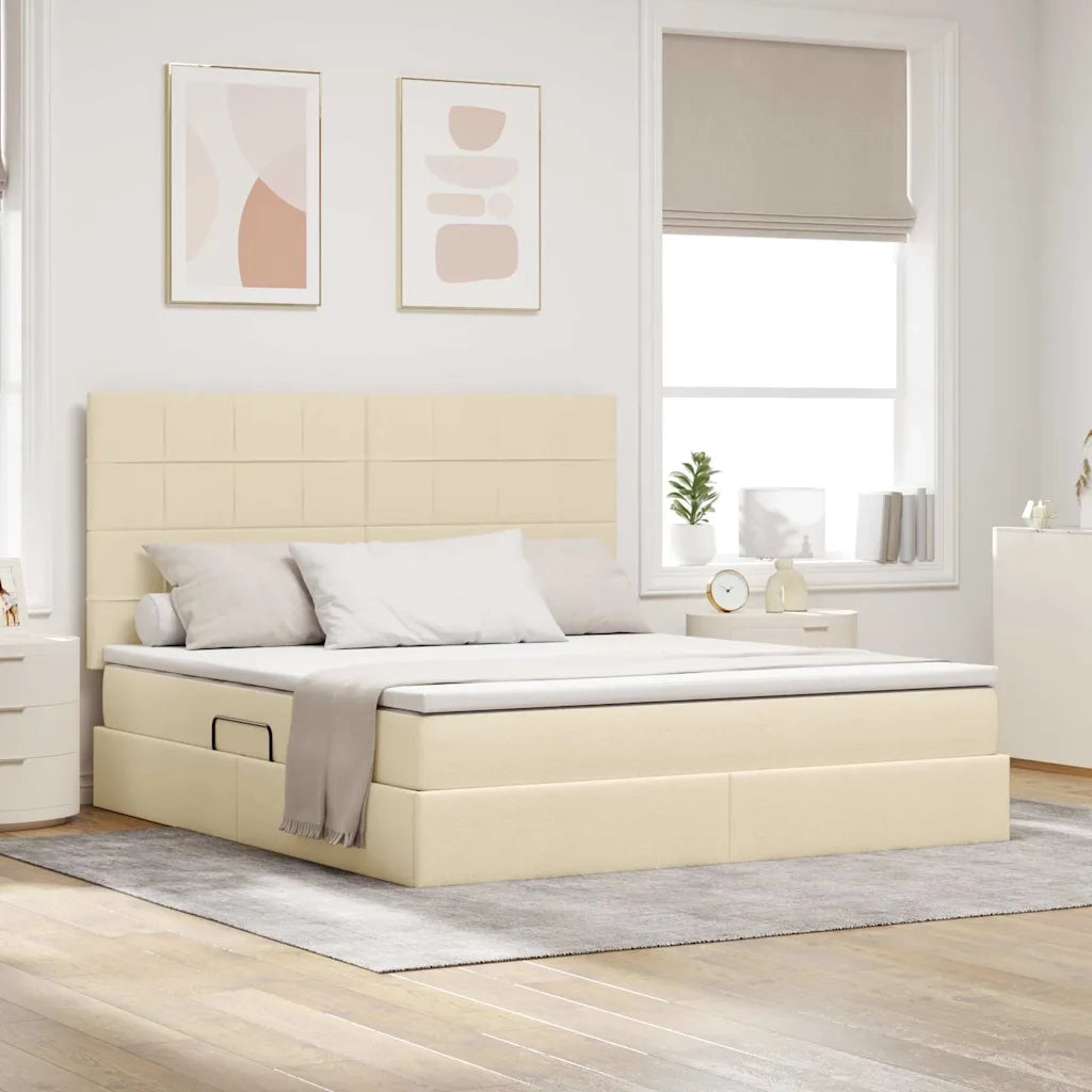 Letto con contenitore e LED Crema 180 x 200 cm Poliestere