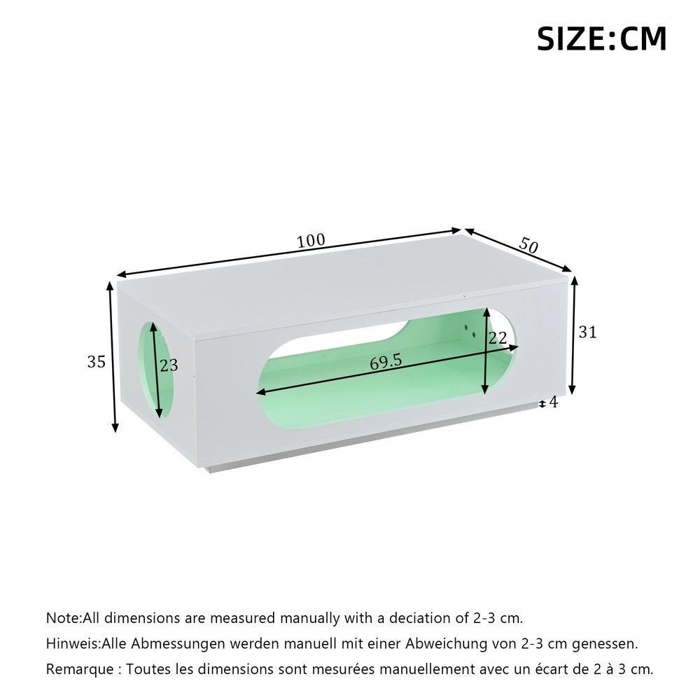 Tavolino da Caff¨¨ con LED ¨C Xylo ¨C MDF Bianco Lucido, 100x50x35