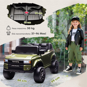 Macchina Elettrica per Bambini Toyota Land Cruiser 12V con Telecomando Età 3-6 Anni Verde