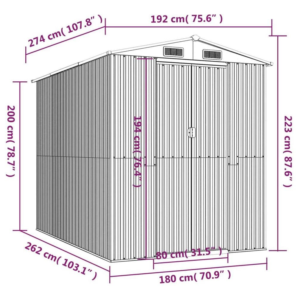 Light Grey Garden Shed, 192x274x223 Cm, Galvanized Steel