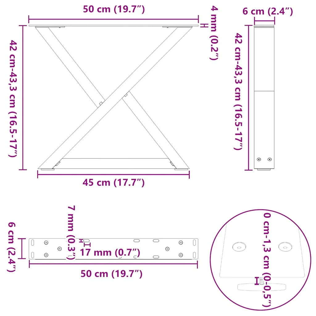 Set di 2 gambe regolabili per tavolino da caffè 50 x 42-43,3 cm design moderno soggiorno acciaio bianco 02_0056991