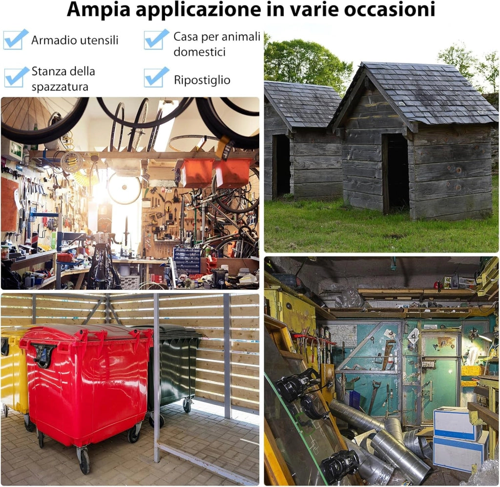 Casetta da Giardino 4,74㎡, Capanno da Esterno in Lamiera Acciaio Zincato Resistente alle Intemperie con 4 Feritoie, Doppie Porte e Rampa, 260 x 207 x 181 cm (Grigio chiaro)
