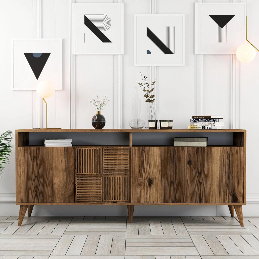 Madia Falzes, Credenza 2 Ripiani, 180x35x78h cm Marrone Noce