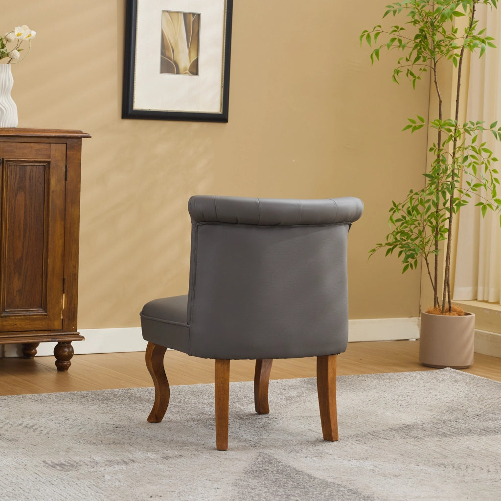 Sedia da pranzo in pelle pieno fiore con bottoni decorativi e gambe in legno massello, grigio 64 × 59 × 50 cm