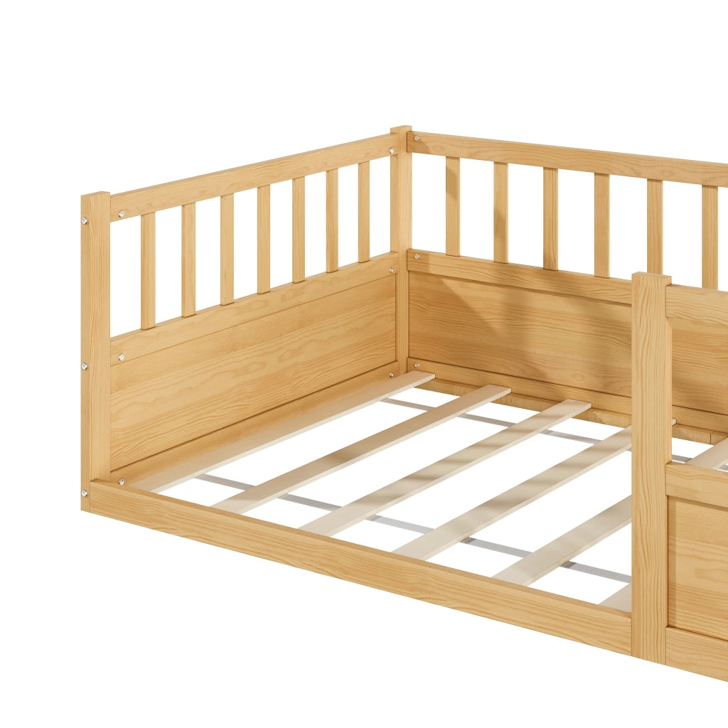 Letto per bambini, 90 x 200 cm, struttura in legno massello, sponde di sicurezza, colore naturale