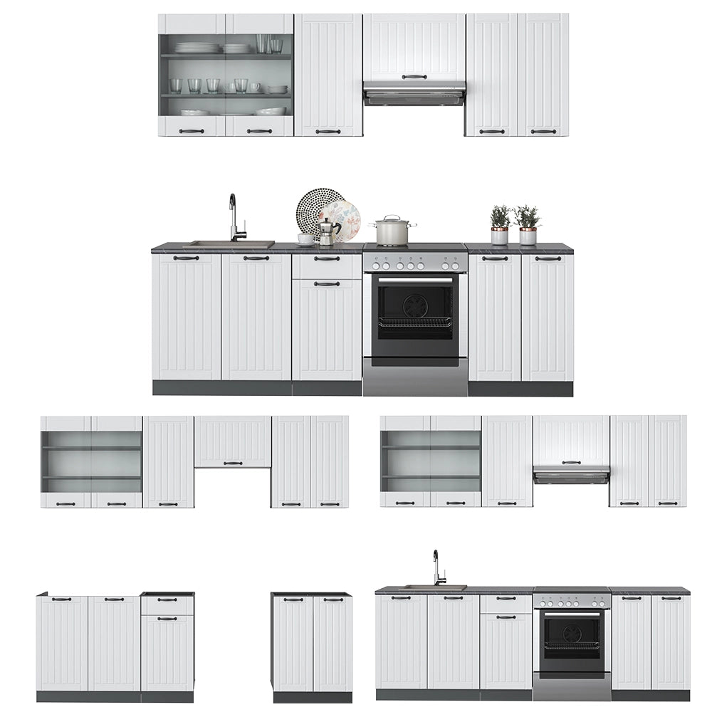 Vicco Cucina componibile Bianco casa di campagna/antracite 240 cm senza piano di lavoro