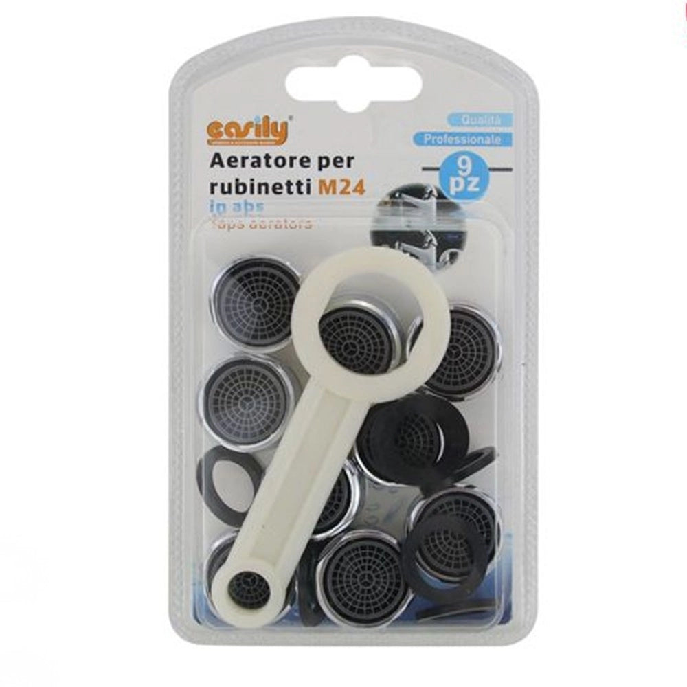 Trade Shop - Kit 9pz Aeratori Per Rubinetto M24 In Abs 24mm Chiave Serraggio Guarnizioni 59031 -