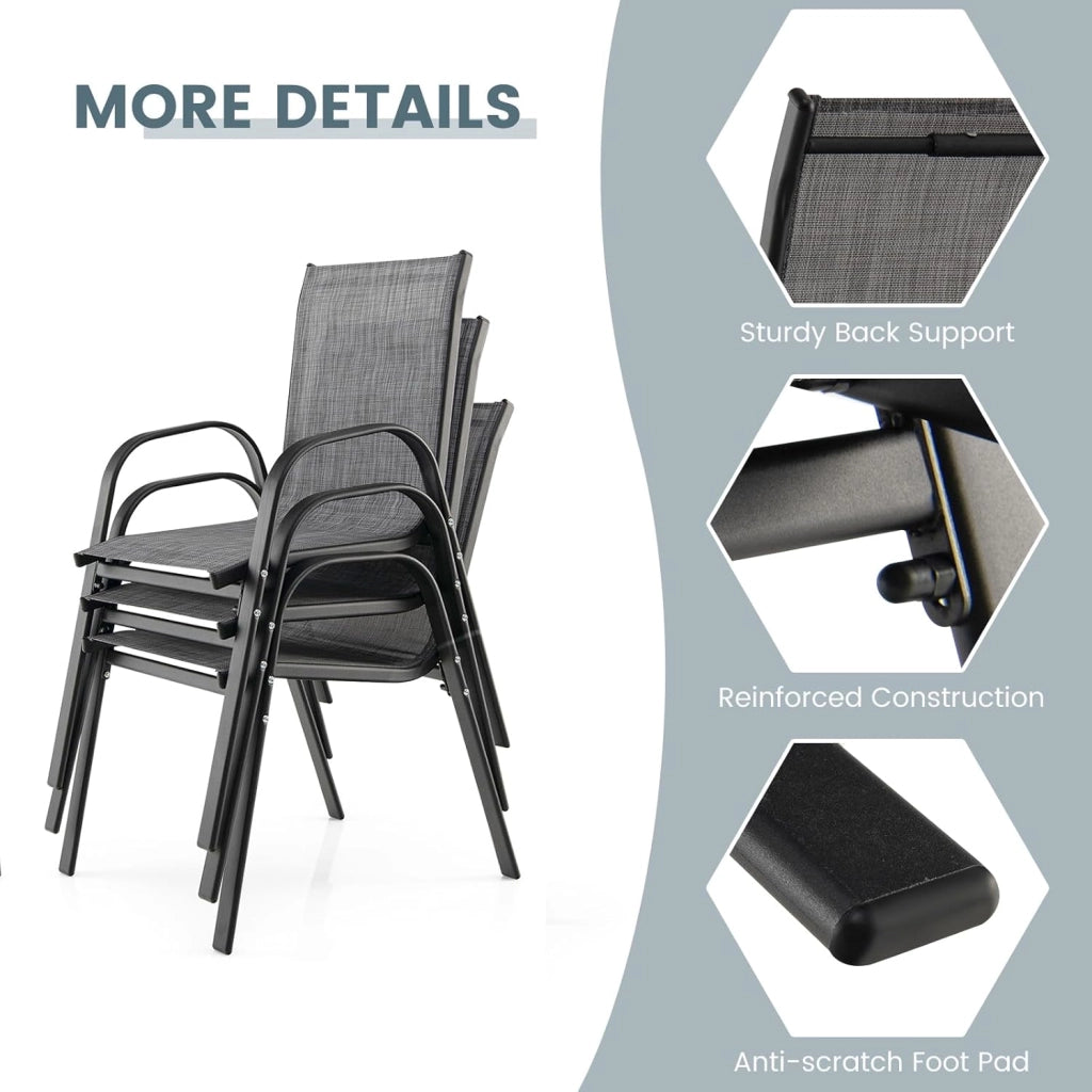 Set di 2 Sedie da Giardino Impilabili, Sedie da Terrazza con Braccioli, Sedie Impilabili in Metallo e Tssuto Textilene, Sedie da Balcone, 55 x 67 x 83 cm, Sedie da Pranzo per Patio, Terrazza