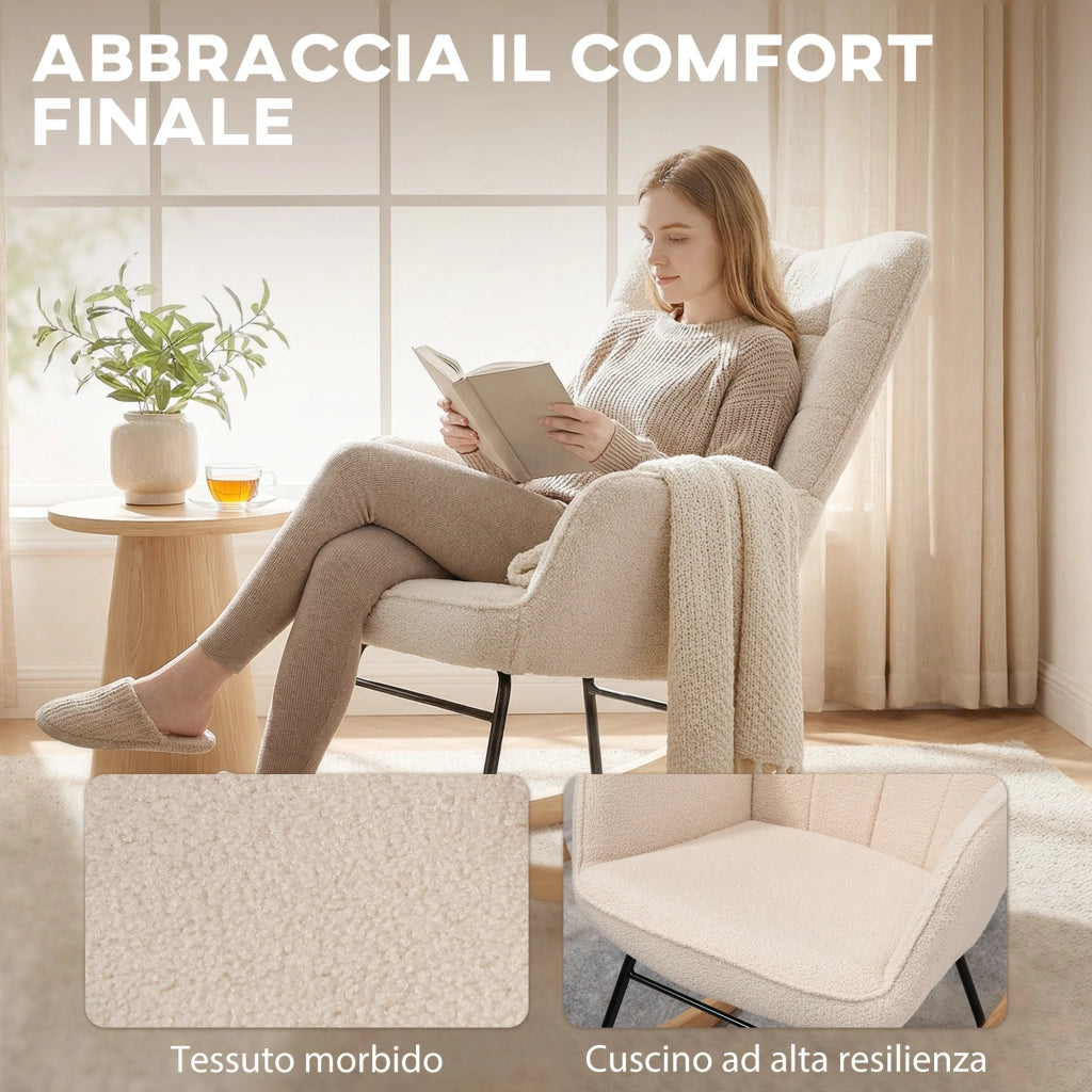 Poltrona a Dondolo Imbottita ¨C Zephmum ¨C Legno, Acciaio, Beige, 71x98x101 cm