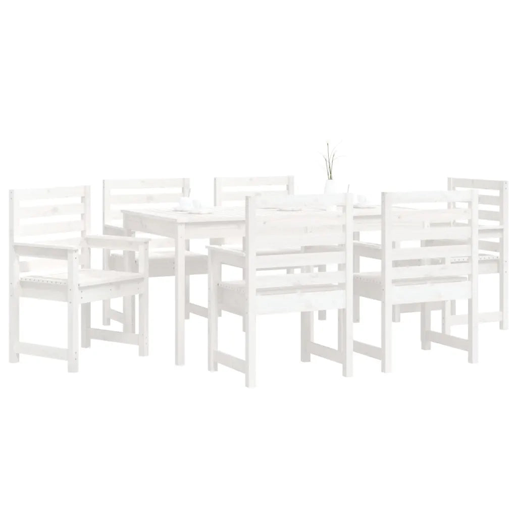 Set da Pranzo per Giardino 7pz Bianco in Legno Massello di Pino