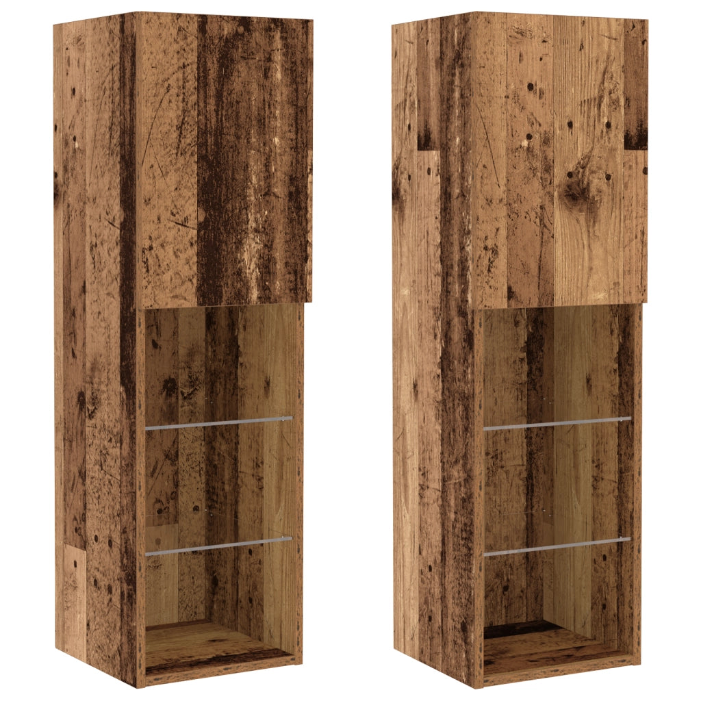 Set di 8 UnitÃ  Muro TV con LED Legno Antico Legno Ingegnerizzato