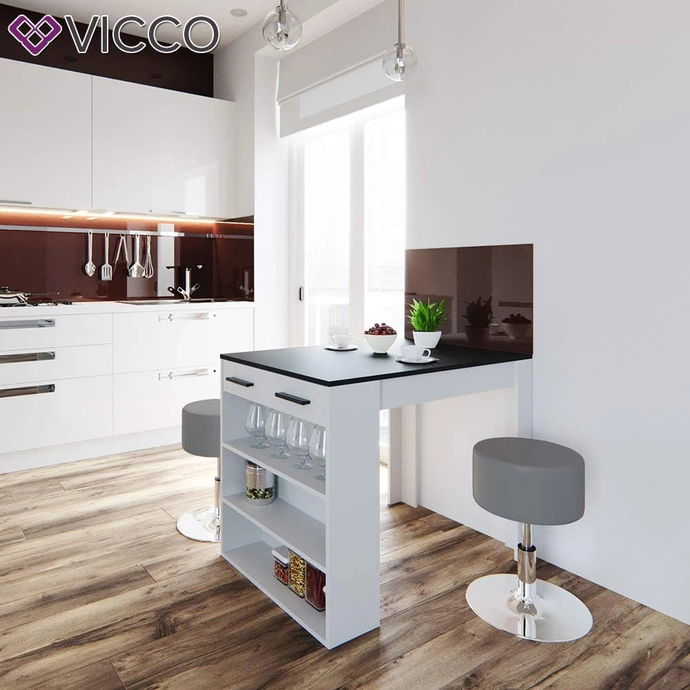 Set di tavoli da pranzo Repose, Antracite/bianco, 67 x 100 cm con 2 sgabelli, adatto come piano di lavoro o area di appoggio aggiuntiva