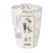 Vaso per Piante Interno Moderno Auto Irrigazione Mosaic Curve Hight 13 Idel Colore: Bianco/Trasparente