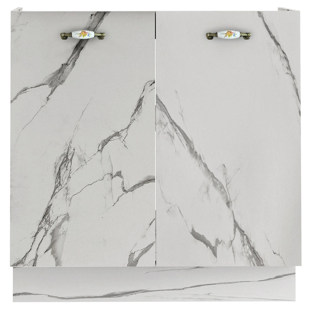 Mobile Cucina Sottolavello Componibile in Legno Colore Bianco Marmo 2 Ante 80cm