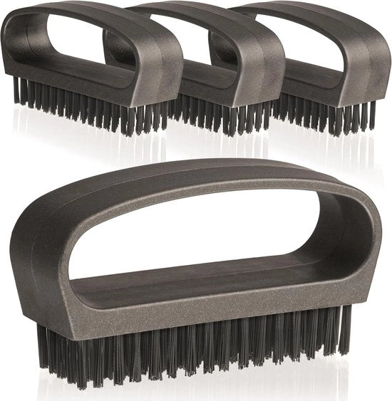 Set a 4 pezzi di spazzole per unghie con manico - Spazzola per unghie dura - Set a 4 pezzi - Nero opaco