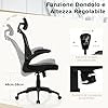 Sedia da Ufficio Ergonomica in Rete, Sedia Direzionale con Altezza Regolabile, Braccioli Ribaltabili, Poggiatesta e Supporto Lombare Regolabili, Sedia Girevole per Studio Casa, Portata 135 kg