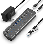 Hub USB con alimentazione - Hub USB - Hub USB alimentato - Divisore USB - Più porte USB - Caricamento e trasferimento dati - Laptop e PC - Lavoro da casa - Ufficio - Accessori - Universale
