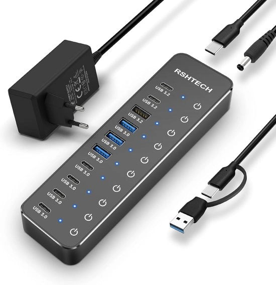 Hub USB con alimentazione - Hub USB - Hub USB alimentato - Divisore USB - Più porte USB - Caricamento e trasferimento dati - Laptop e PC - Lavoro da casa - Ufficio - Accessori - Universale