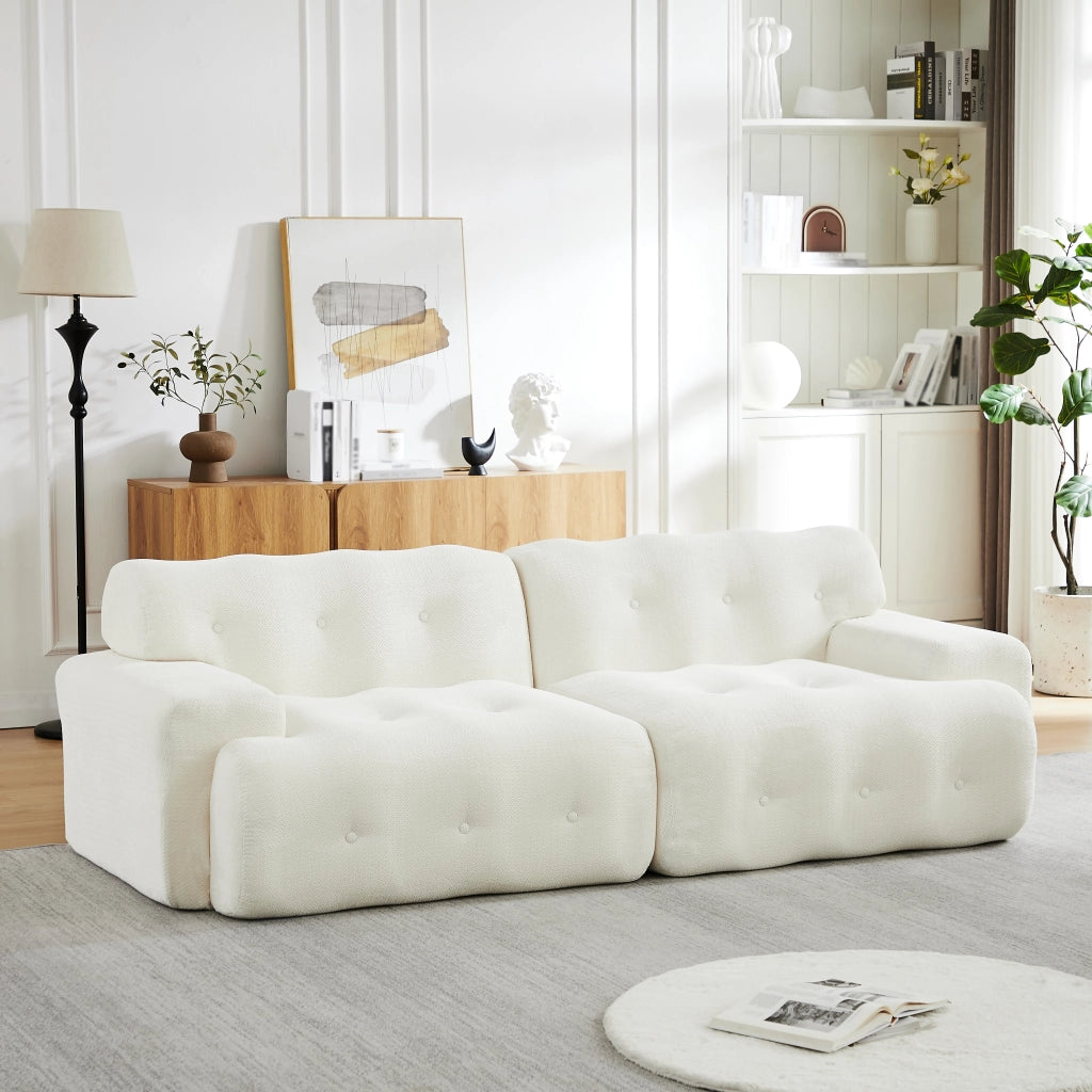 Divano 2 posti modulare con seduta profonda design curvo senza montaggio braccioli in chenille beige 224 × 104 × 66 cm